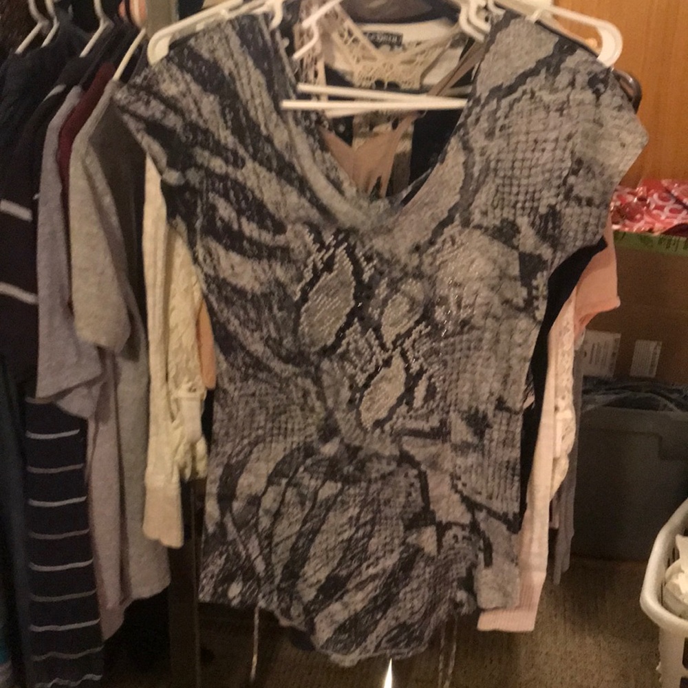 Snake skin top with black and white embellishment